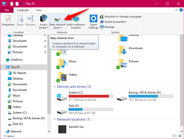 Nút ổ đĩa mạng Bản đồ từ File Explorer