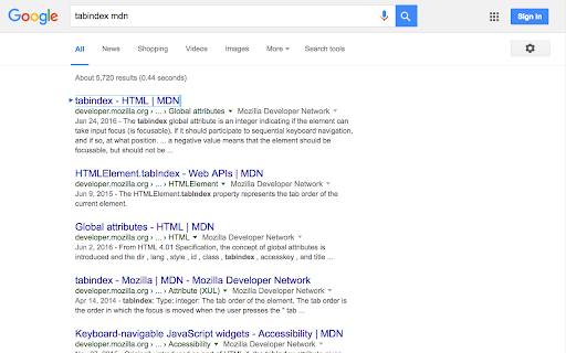 Tab Focus through Google Search Results