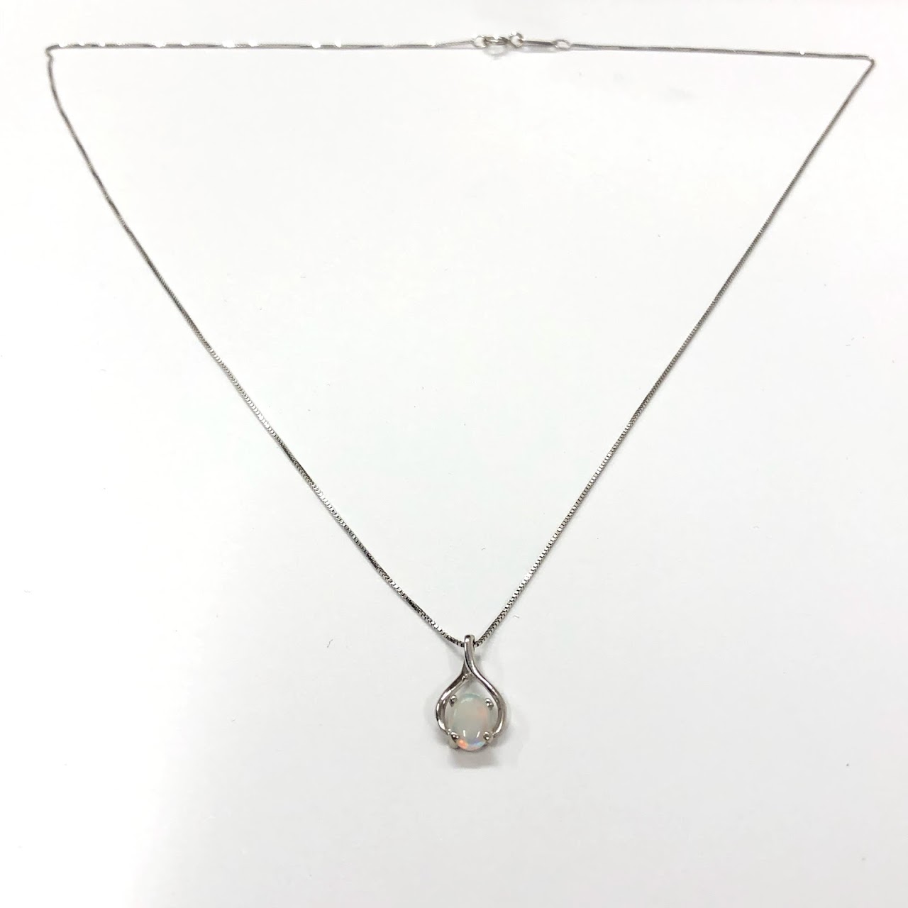 14K White Gold and Opal Pendant Necklace