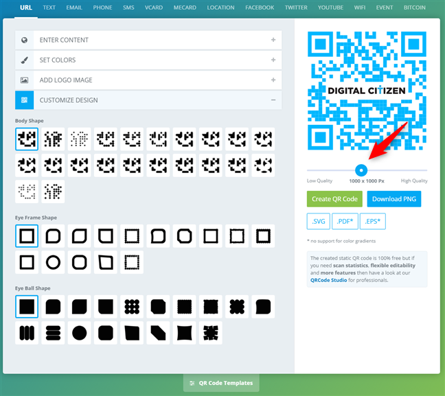 Configuración del tamaño del código QR