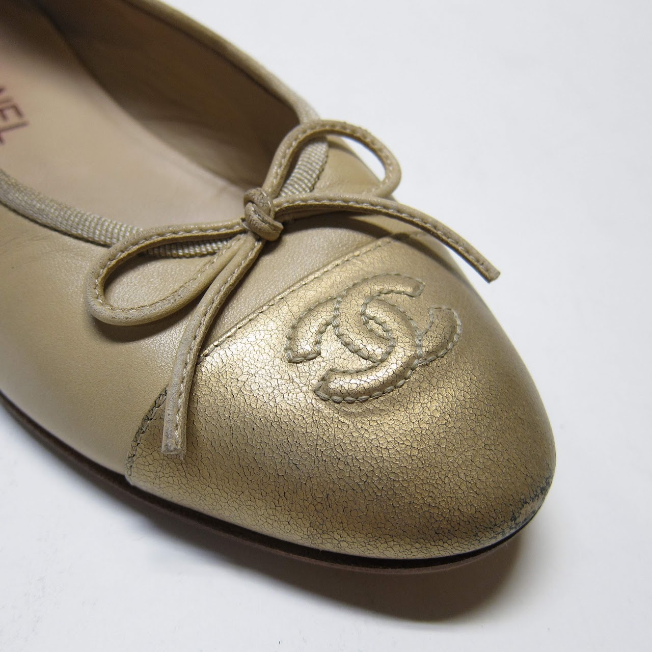 Chanel Bronze Cap-Toe Ballerinas