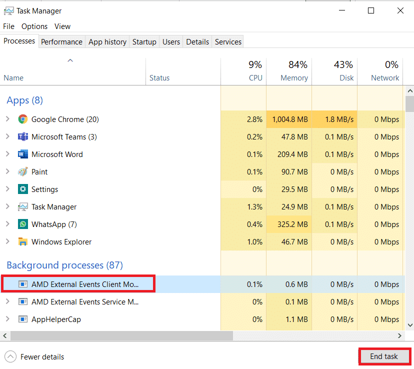 AMD Catalyst Control Centerを選択し、[タスクの終了]をクリックします