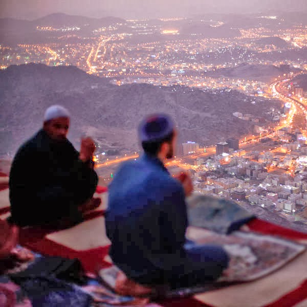 Muslim pilgrims pray atop Mount Thor in the holy city of Mecca ahead of the annual Haj pilgrimage.