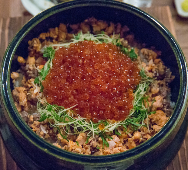 overhead photo of Salmon rice