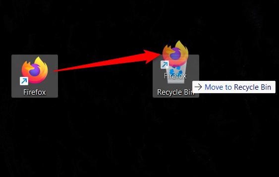 วิธีลบทางลัดบนเดสก์ท็อปโดยการลากและวางลงในถังรีไซเคิล