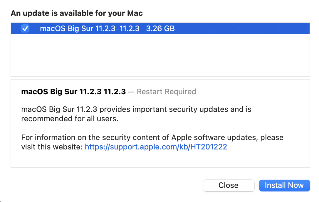 Actualización de macOS Big Sur.  instalar ahora