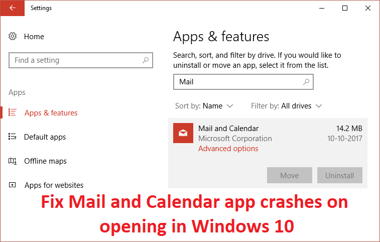 Fix Mail- en Agenda-app crasht bij openen in Windows 10