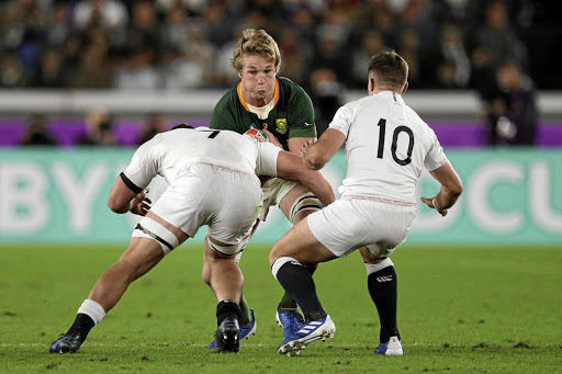 Pieter-Steph du Toit, in action here against England during the Rugby World Cup 2019 final in Yokohama, Japan, on November 2, was named Players' Player of the Year in rugby awards in Johannesburg this week. / Craig Mercer/ MB Media/ Getty Images