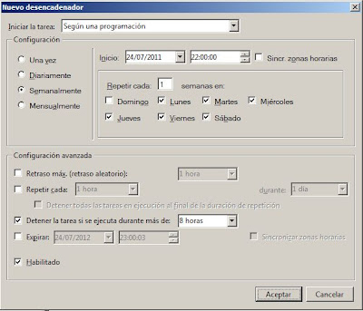 Tarea programada para copia lógica de Oracle en Windows Server 2008