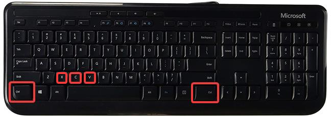 Las teclas para Cortar, Copiar y Pegar en el teclado