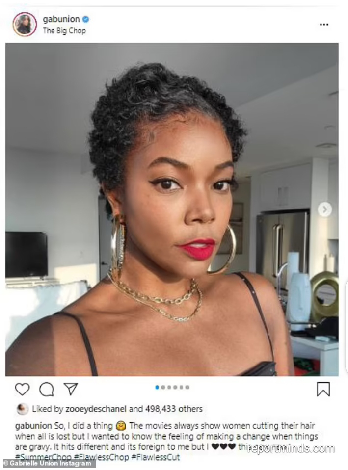 Hollywood star Gabrielle Union show off her new low cut hairstyle ...