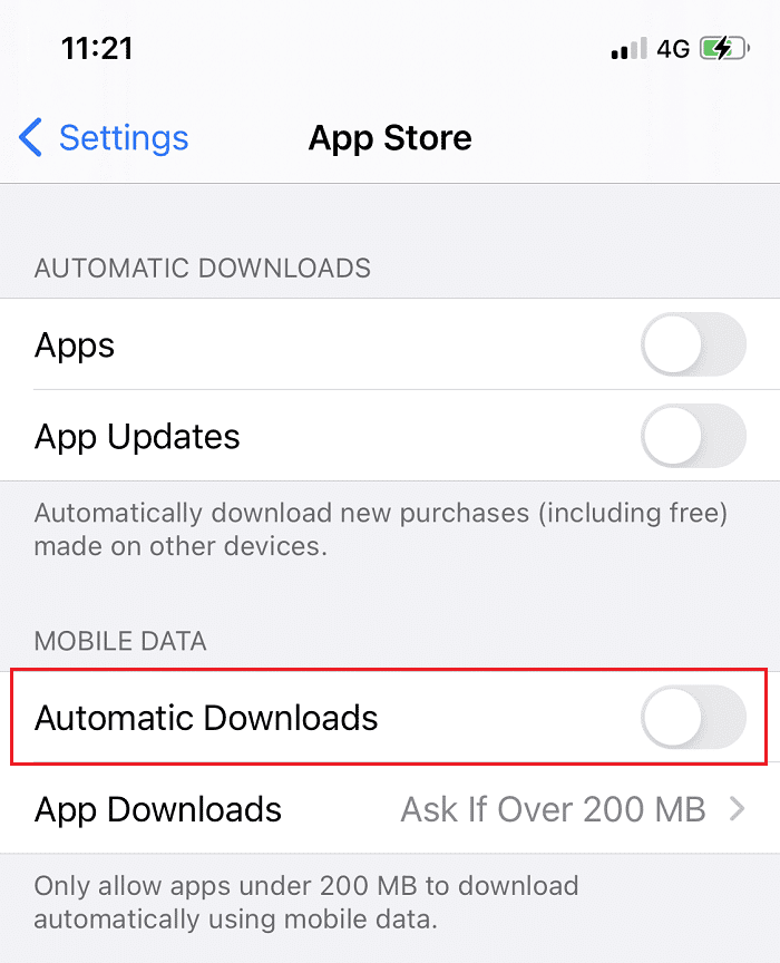 Disattiva download automatico |  Risolvi il problema di archiviazione completa dell'iPhone