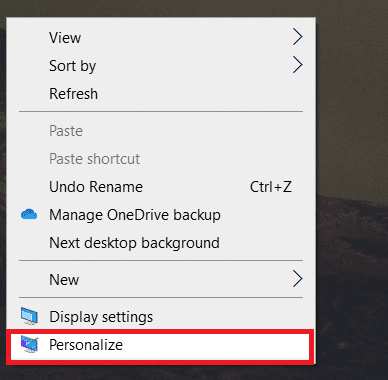 空の領域を右クリックします。 [パーソナライズ]をクリックします。