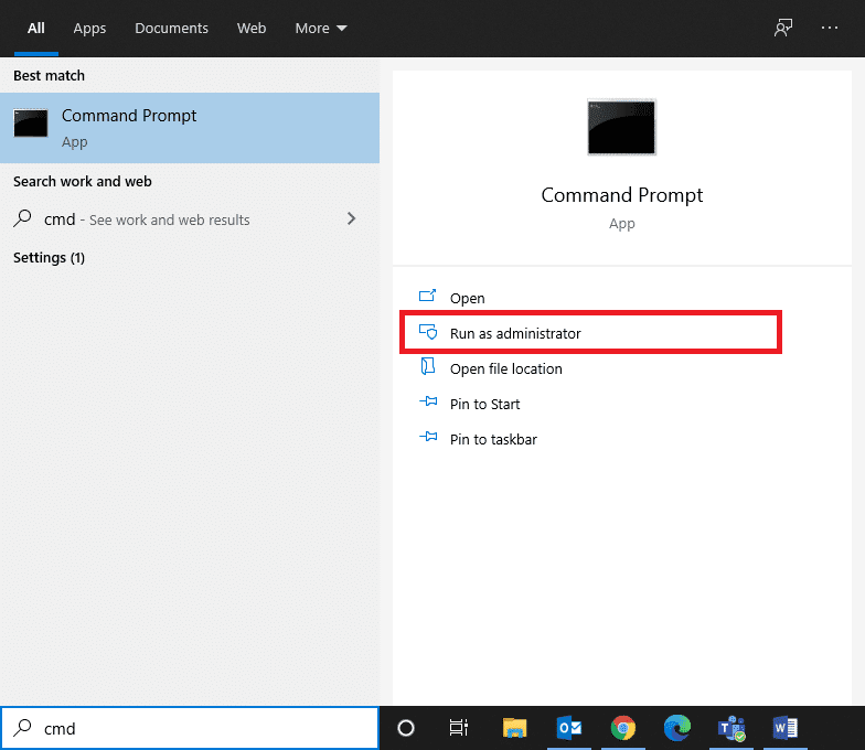 ขอแนะนำให้คุณเปิด Command Prompt ในฐานะผู้ดูแลระบบ  โดยคลิกที่ Run as administrator ในบานหน้าต่างด้านขวา