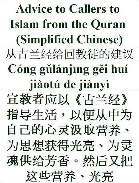 Quran Advice Chinese Cóng gǔlánjīng gěi huí jiàotú de jiànyì 从古兰经给回教徒的建议