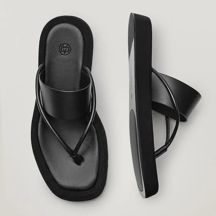 Women's Cowhide Flip Flops Platform Sandals and Slippers. Casual herringbone slippers, offering comfort and style for ev