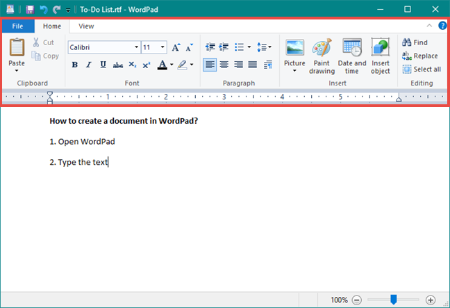 Le ruban WordPad