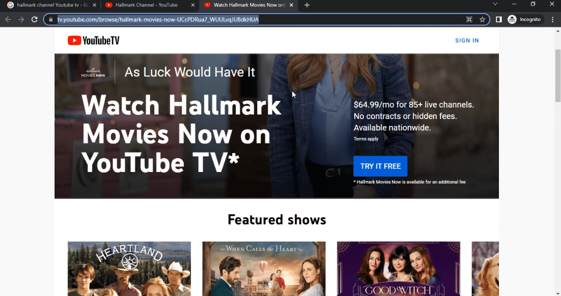 Hallmark-kanaal op YouTube TV