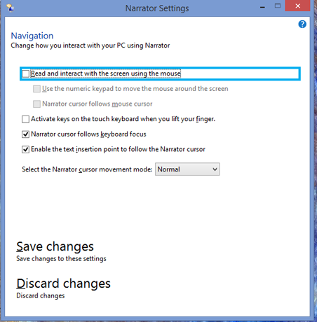 Trung tâm dễ truy cập, Windows 8.1, Trình tường thuật