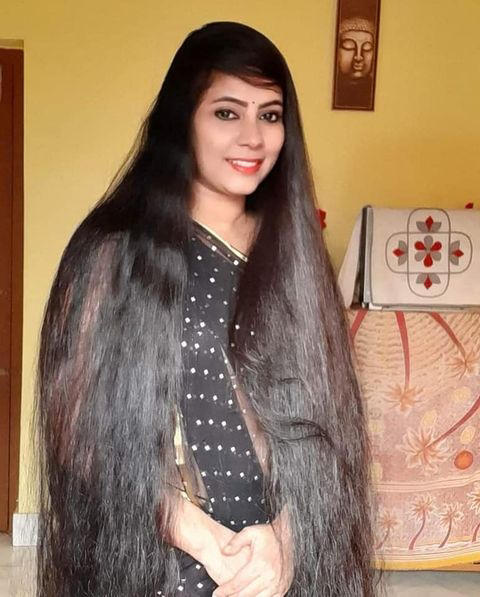 North Indian Young house wife's silky low back length hair style ...