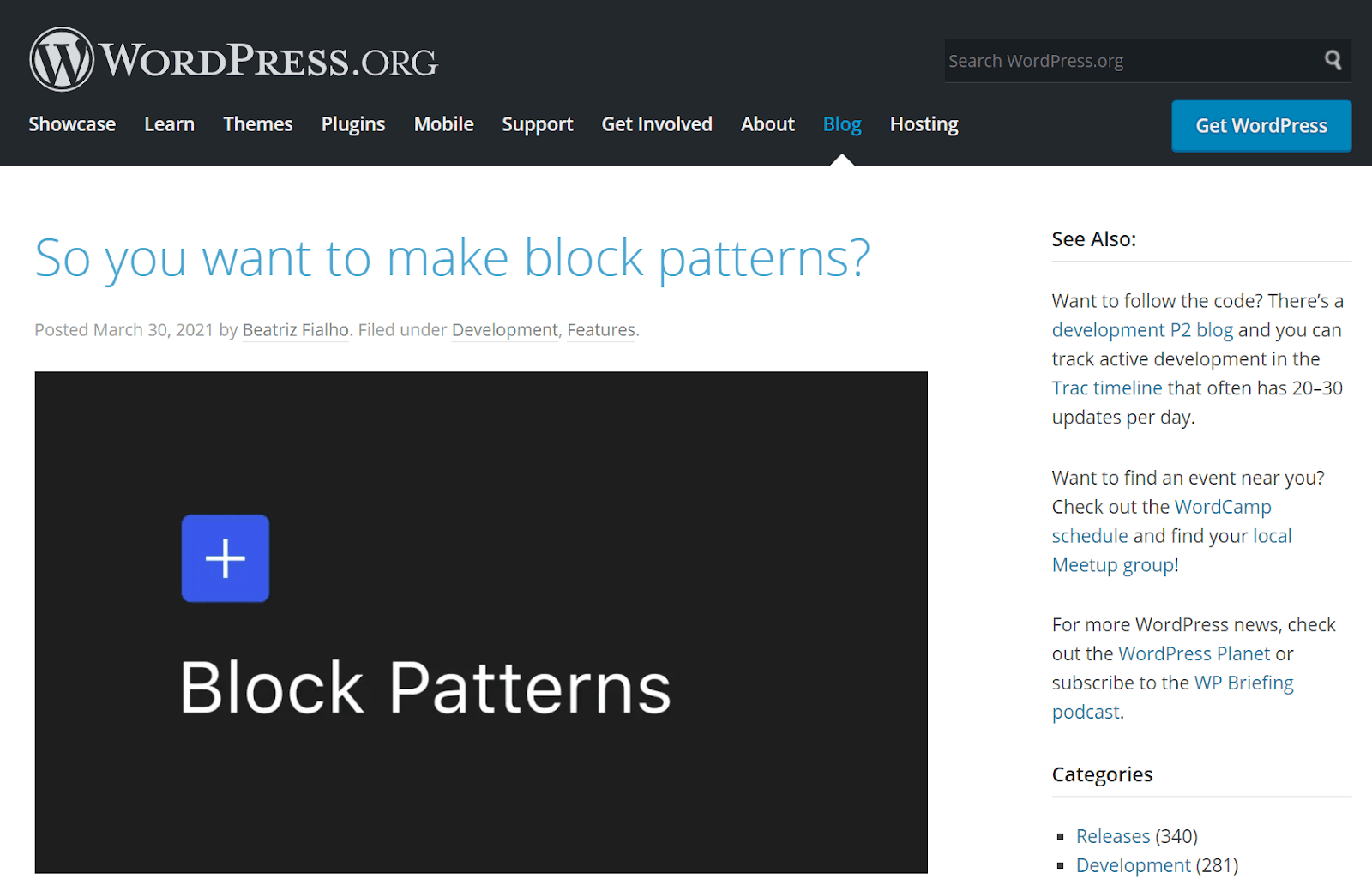 A WordPress article titled "So you want to make block patterns?".