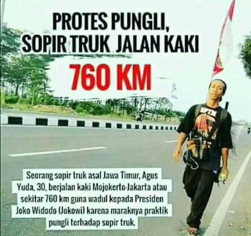 Marak Pungli, Supir Truck Agus Yuda Jalan Kaki Mojokerto-Jakarta Temui Presiden Jokowi