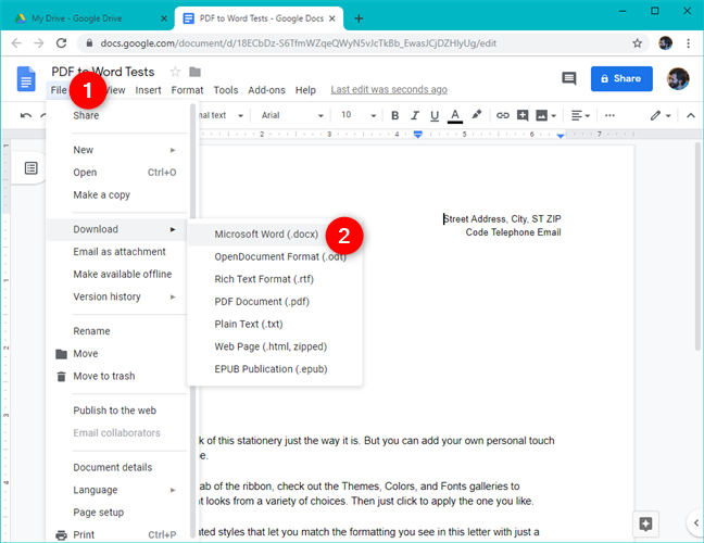 ดาวน์โหลดเอกสารที่แก้ไขได้จาก Google Drive เป็นเอกสาร Word