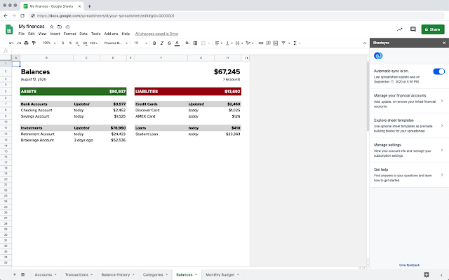 Screenshot of Sheetsync