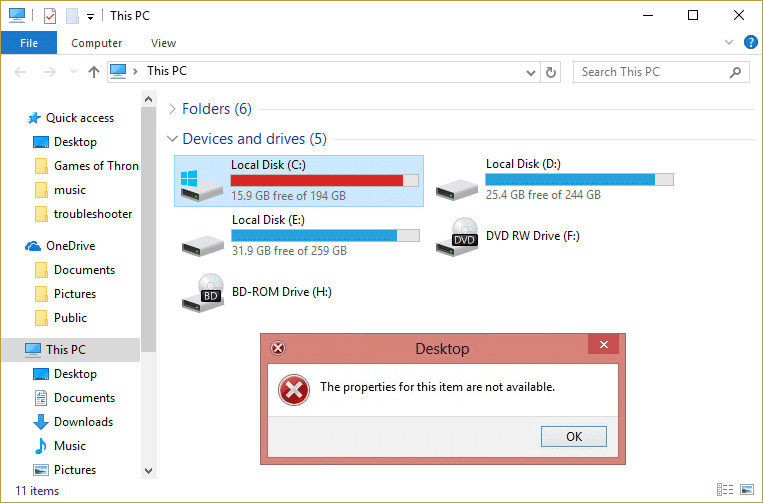 Fix De eigenschappen voor dit item zijn niet beschikbaar fout