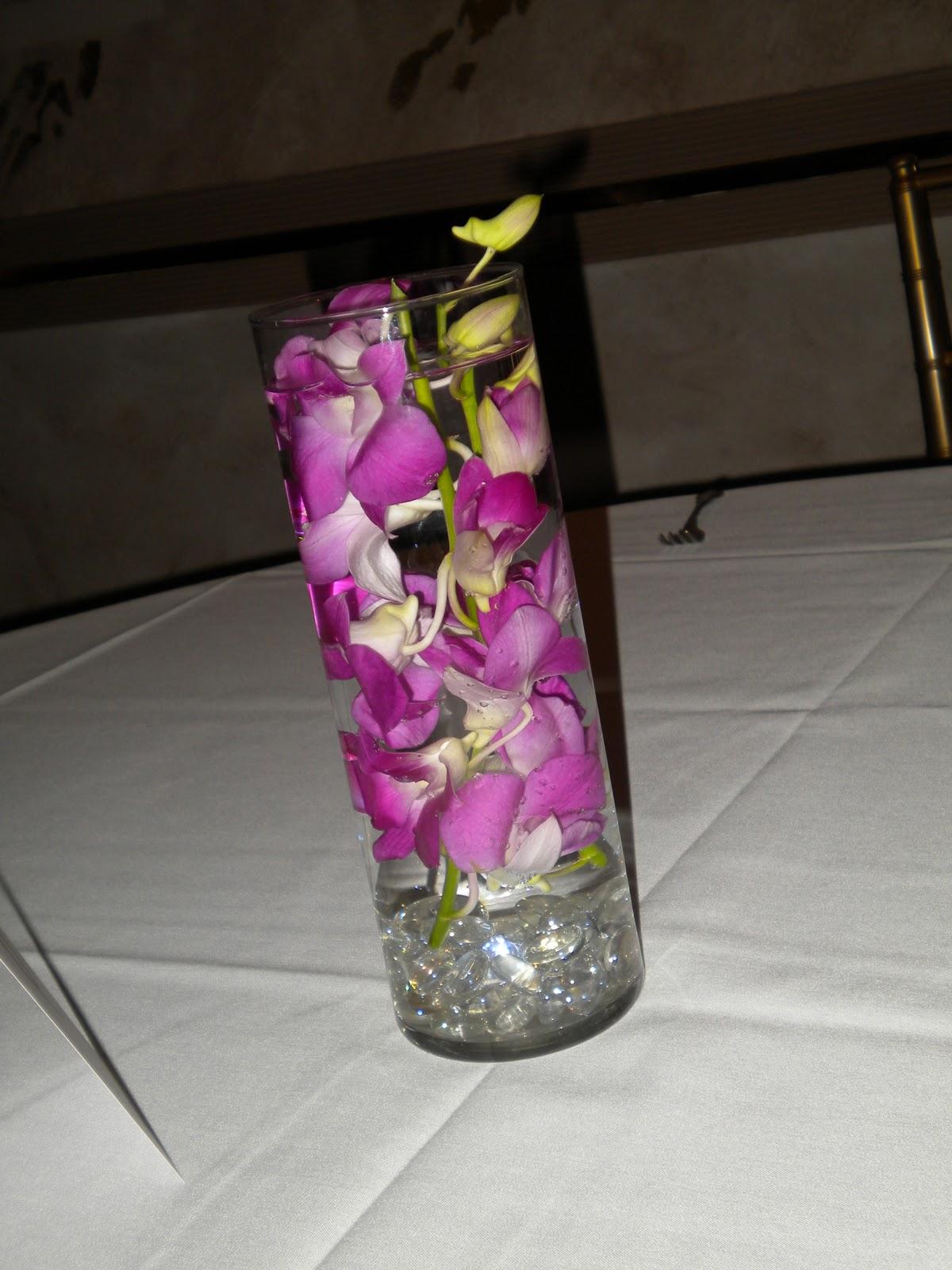 orchids in a cylinder vase