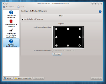 Colibri 0.3.0 in KDE - preferenze