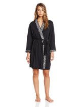 <br />Eileen West Women's LI Short Modal Solid with Embroidered Wrap Knit Robe