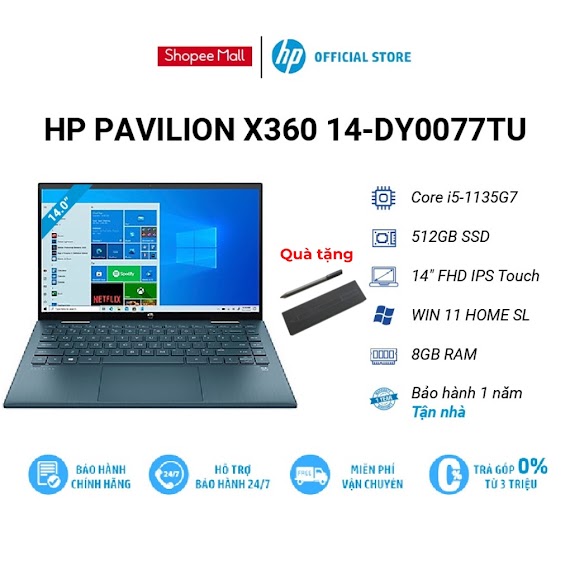 [Mã Elhp12 Giảm Đến 2Tr2] Laptop Hp Pavilion X360 14 - Dy0077Tu 46L95Pa I5 - 1135G7 | 8Gb | 512Gb Ssd |Win11 | 14Fhd