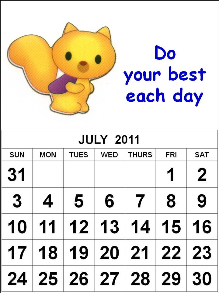 july 2011 calendar. or kids Calendar July 2011