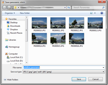 Windows Photo Gallery, พาโนรามา, รูปภาพ