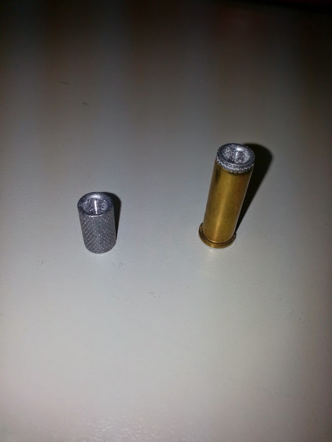 Wadcutter bullet and how it looks inversely loaded.