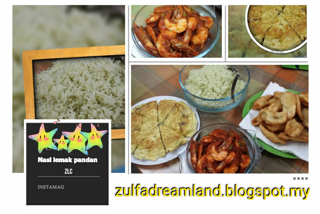 ZULFAZA LOVES COOKING: Nasi lemak pandan sambal udang 