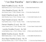 Five Star Paratha menu 1