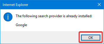 Internet Explorer confirma que ya hay instalado un proveedor de búsqueda