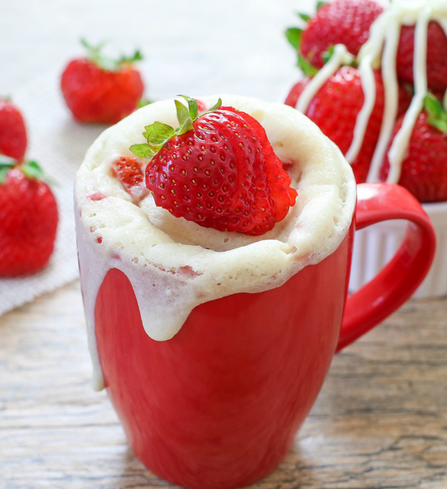 close-up photo of a Strawberries and Cream Mug Cake