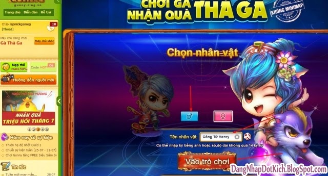 cài đặt ban đầu cho game gunny