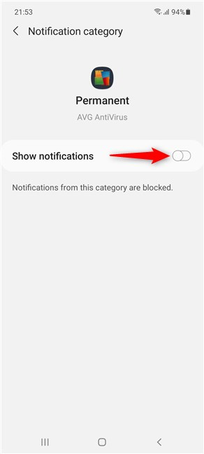 Apague el interruptor maestro para deshacerse de una notificación permanente en Samsung Galaxy