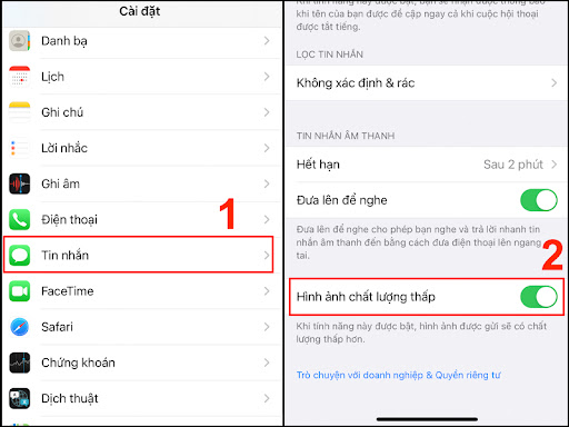 Hình ảnh chất lượng thấp trong cài đặt iMessage