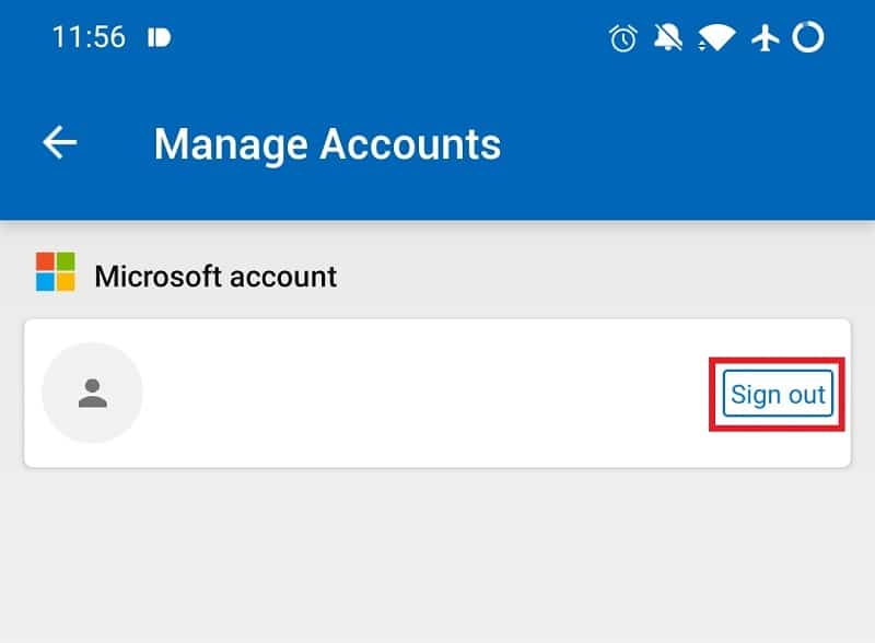 Microsoftアカウントの横にある[サインアウト]をタップします