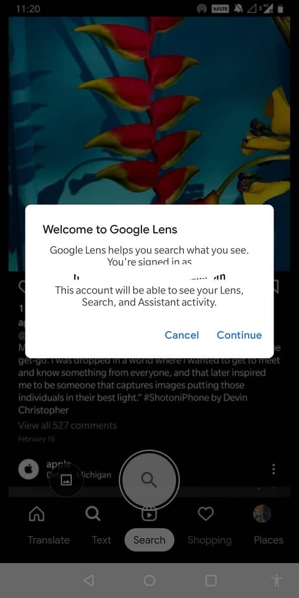 เปิดภาพหน้าจอนี้ใน Google Photos แล้วแตะที่ปุ่ม Google Lens