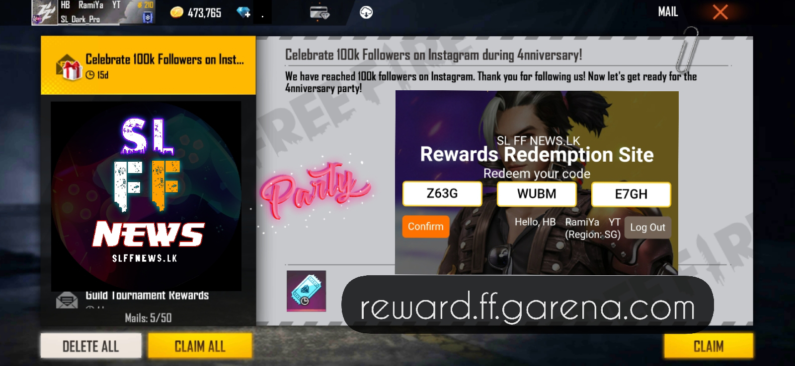 Free Fire Reward Redemption, Software