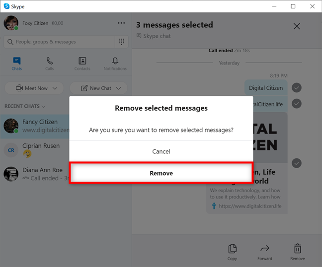 Confirmer la suppression des messages sélectionnés