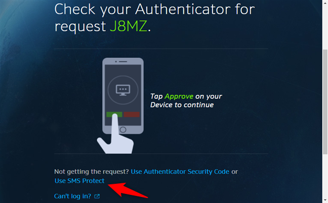 Elegir usar SMS Protect en lugar de Blizzard Authenticator