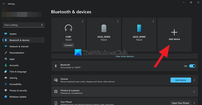 デバイスのBluetoothを追加する