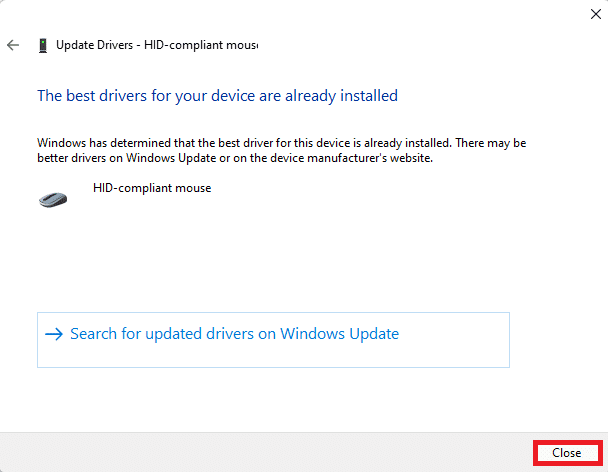 Po aktualizaci ovladače vyberte v Průvodci aktualizací ovladače Windows 11 tlačítko zavřít